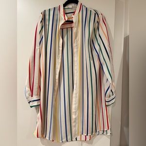 Summersalt x Home Edit rainbow stripe button down shirt dress / pool coverup.